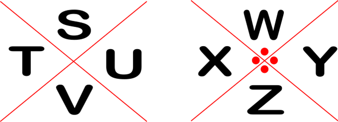 Pigpen cipher X shapes for S to Z