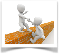 Figure helping another up a wall