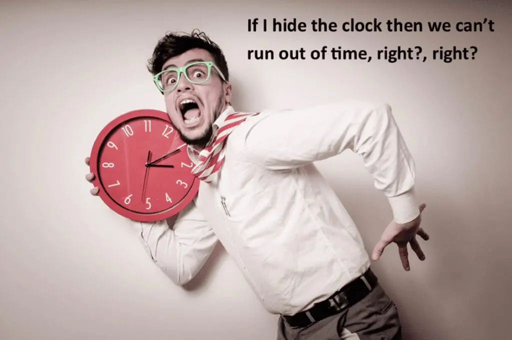 Winning meme: man panicking at a clock