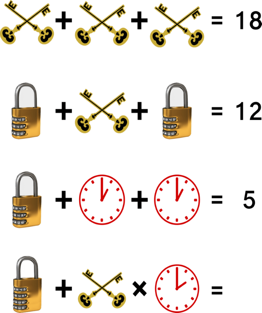 Keys, padlocks and clocks maths puzzle