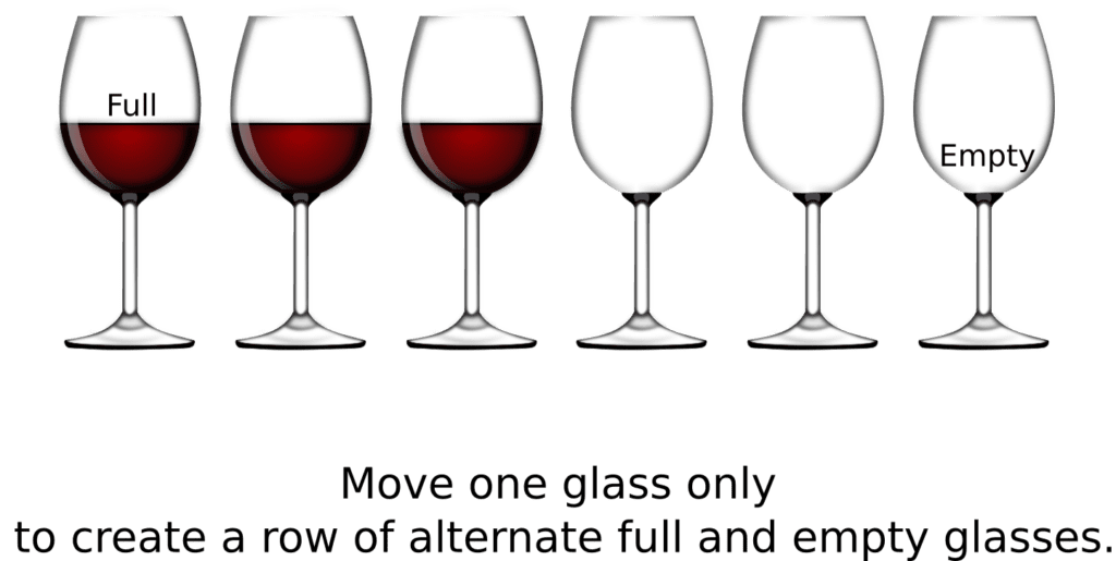 Wine glass puzzle: move one glass to alternate full and empty glasses