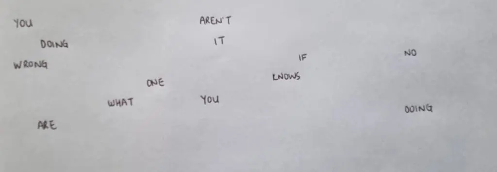 Message written with its words spaced down the page
