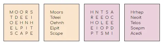 Route cipher grids read down the columns