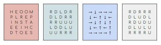 Route cipher grids read across the rows