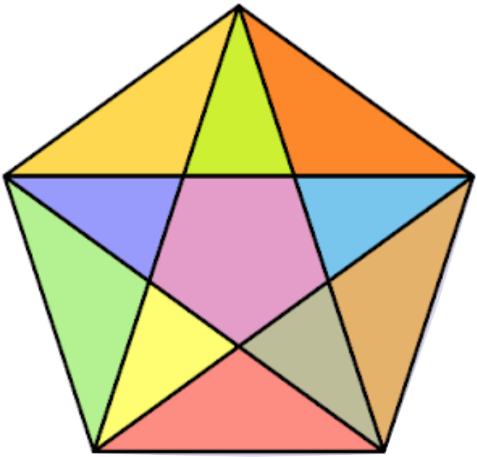 Pentagon puzzle made of coloured triangles