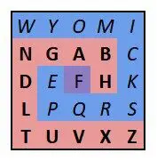 Alphabet grid keyed with the word Wyoming